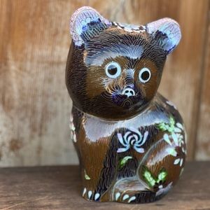 Rare Vintage Cloisonné Enamel Bear, Red Panda, figurine 7.25” tall